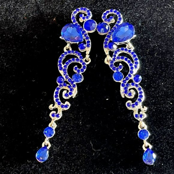 Bridal Jewelry Blue Wedding Bridal Earrings Prom Bridesmaid Rhinestone Dangle - Picture 5 of 5